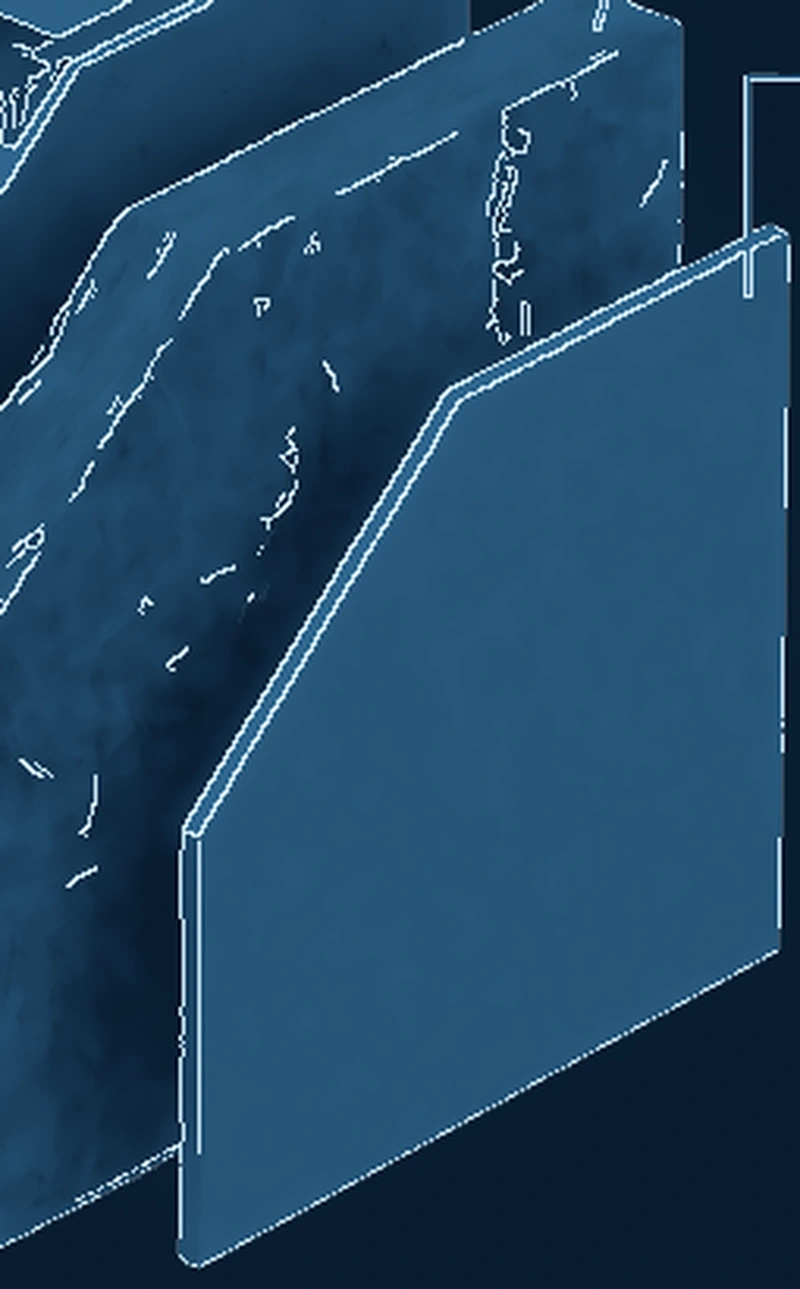 Blueprint-style interior board and acoustic infill layers from the supplied wall illustration