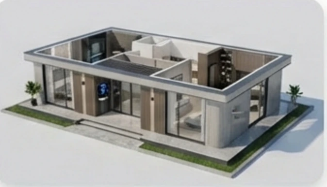 MAX house concept with integrated interior systems and full-height glazing